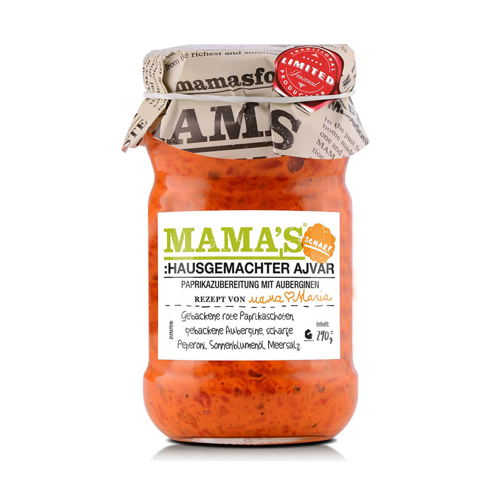 Mama's Ajvar Scharf Paprika mit Aubergine Aufstrich Sauce 290g