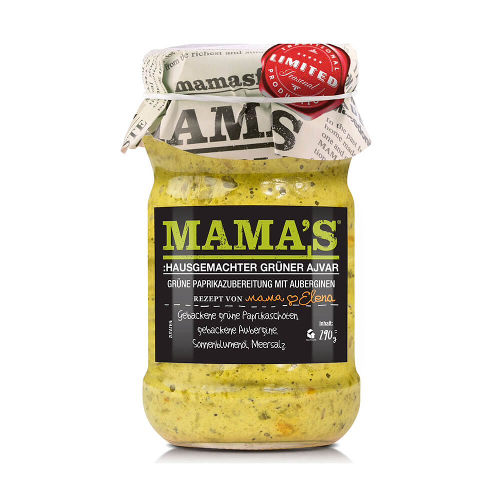 Mama's Grüner Ajvar Mild Paprika mit Auberginen Aufstrich Sauce 290g